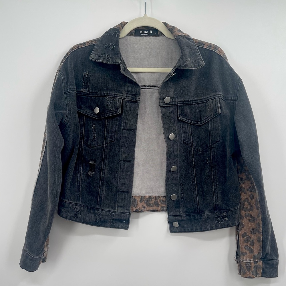 Blue B Boutique Black Leopard Denim Jacket